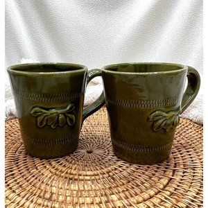 Vintage Set of 2 Cer Alfa Green Ceramic Pottery Coffee Mugs Cup Made in Italy